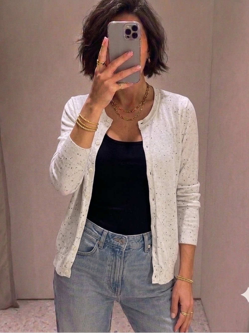 H&M Black and White Speckled Women's Cardigans - Picture 1 of 4